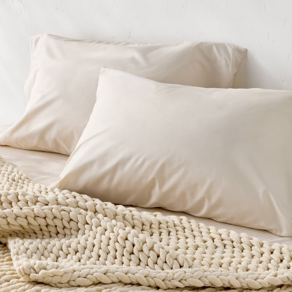 Standard 400 Thread Count Percale Pillowcases Natural - Casaluna™ - Picture 1 of 8